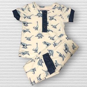 Sweethoney 12M Blue Dinosaur Dreamer Pajama Set Henley SS Top Pants Dino
